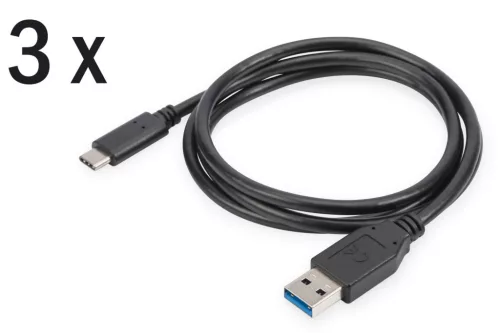 Assmann USB Type-C încărcător / cablu de date, tip C - A 1m Negru (3-pack)