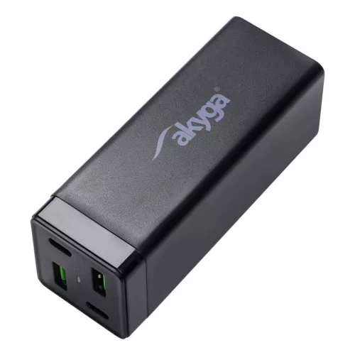 Akyga AK-CH-17 Încărcător USB 2x USB-A + 2x USB-C PD 5-20V / max 3.25A 65W Quick Charge Negru