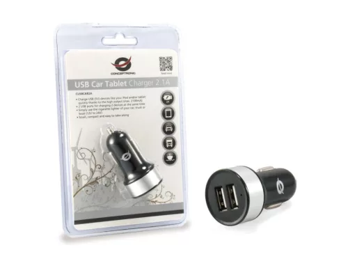 Conceptronic CUSBCAR2A Încărcător auto pentru tablete cu 2 porturi USB 2.1A Negru