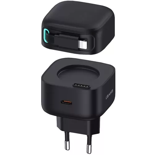 Usams CC209TC01 Încărcător de rețea cu priză 1xUSB-C + cablu Lightning 35W GaN Negru