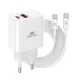 RivaCase RivaPower PS4102 WD4 EU Wall Charger PD20W + QC3.0, USB-A + USB-C, cu cablu USB-C/USB-C Alb