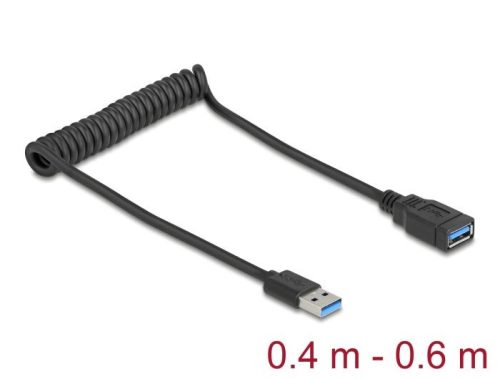 DeLock Cablu bobinat USB 5 Gbps de la tip A masculin la tip A feminin 0,4 la 0,6 m Negru