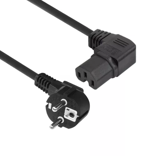 ACT Powercord mains connector Schuko CEE 7/7 male (angled) - C15 (angled left) IEC 60320 1m Fekete