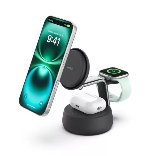 Belkin UltraCharge Pro 25W Qi2 magnetic 3-in-1 Charger Fekete