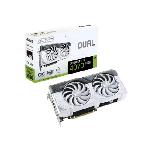 Asus Videokártya - nVidia DUAL-RTX4070S-O12G-WHITE (12288MB, GDDR6X, 2550/21000 Mhz, 192bit, 1xHDMI, 3xDP)