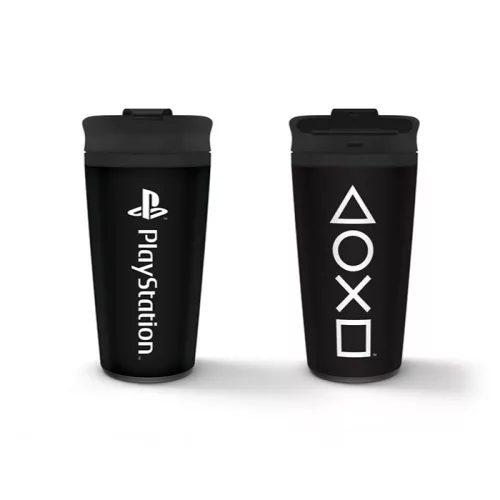 Cană de călătorie, termos, metal, stil Playstation (negru)