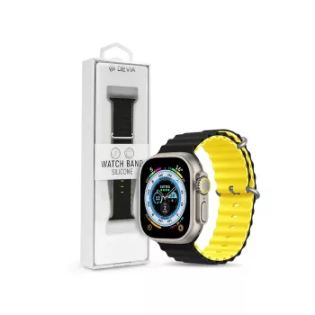   Devia APPLE WATCH SILKON SPORTSHIRT 42/44/45/49 MM - Negru / Galben