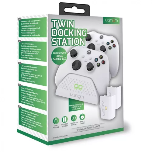 Venom Xbox One / Series S / X Stație de încărcare dublă albă + 2 baterii VS2871