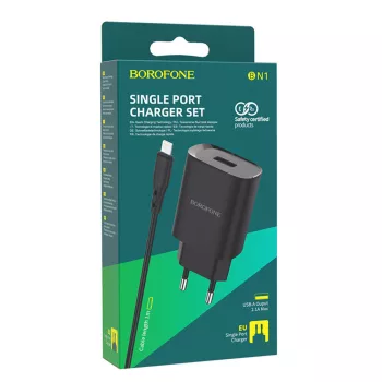   Borofone BN1 Cap de încărcare 2.1A + cablu Micro USB 1 m - NEGRU