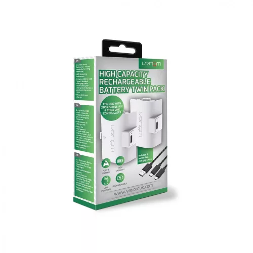 Venom Xbox One / Seria S / X pachet de baterii albe ( 2 buc 1100mAh) + cablu de încărcare de 3 metri VS2874