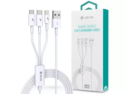 DEVIA Cablu USB cu cablu de 1,2 m - Micro USB - TYPE-C - LIGHTNING - ALB